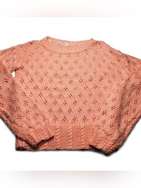 VTG 60s Handmade OOAK Knitted Crew Pullover Sweater in Peach w/ Diamond Pattern